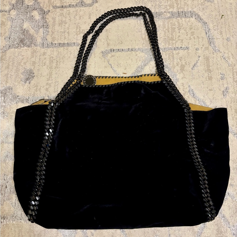 Stella McCartney Velvet Black Tote with Chain Detail